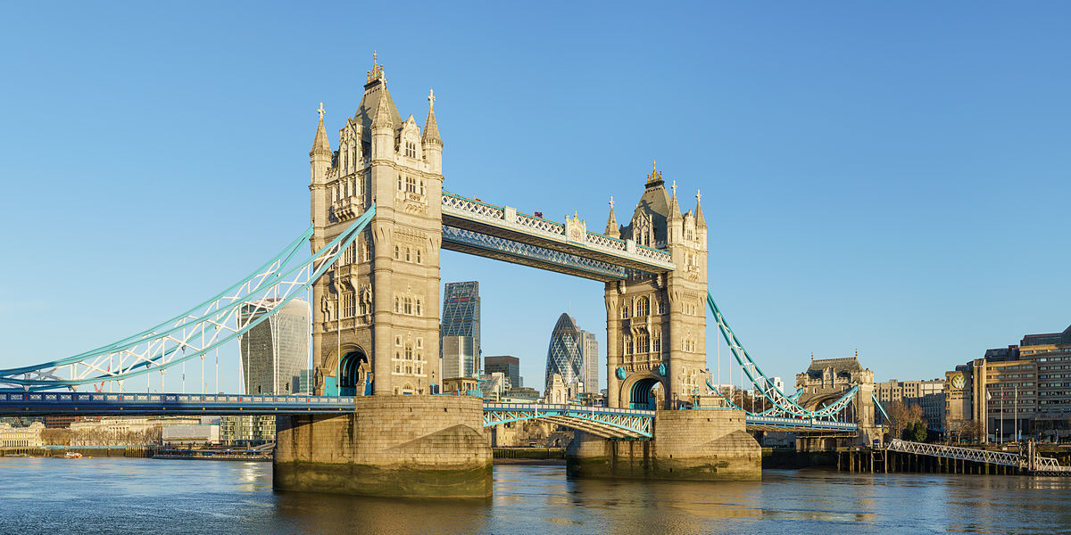 Panorama of Tower Bridge in the morning golden hour